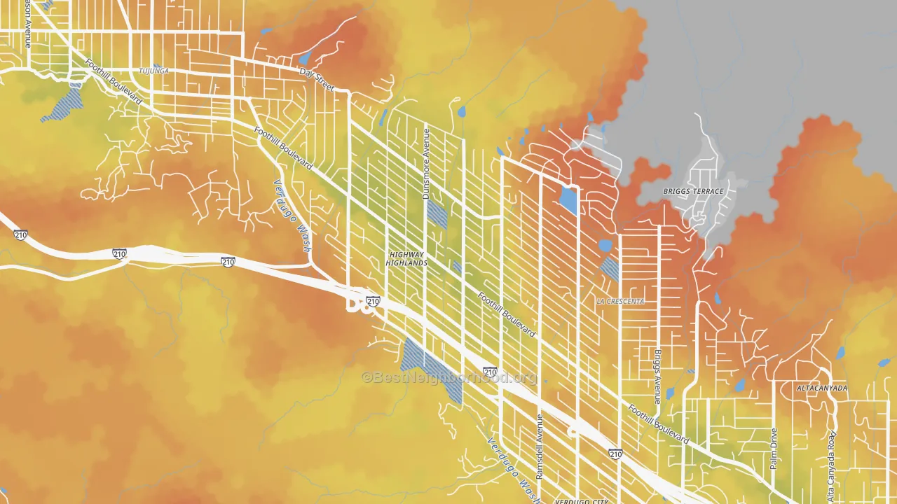 Bike Grade map of Crescenta Highlands, La Crescenta, CA