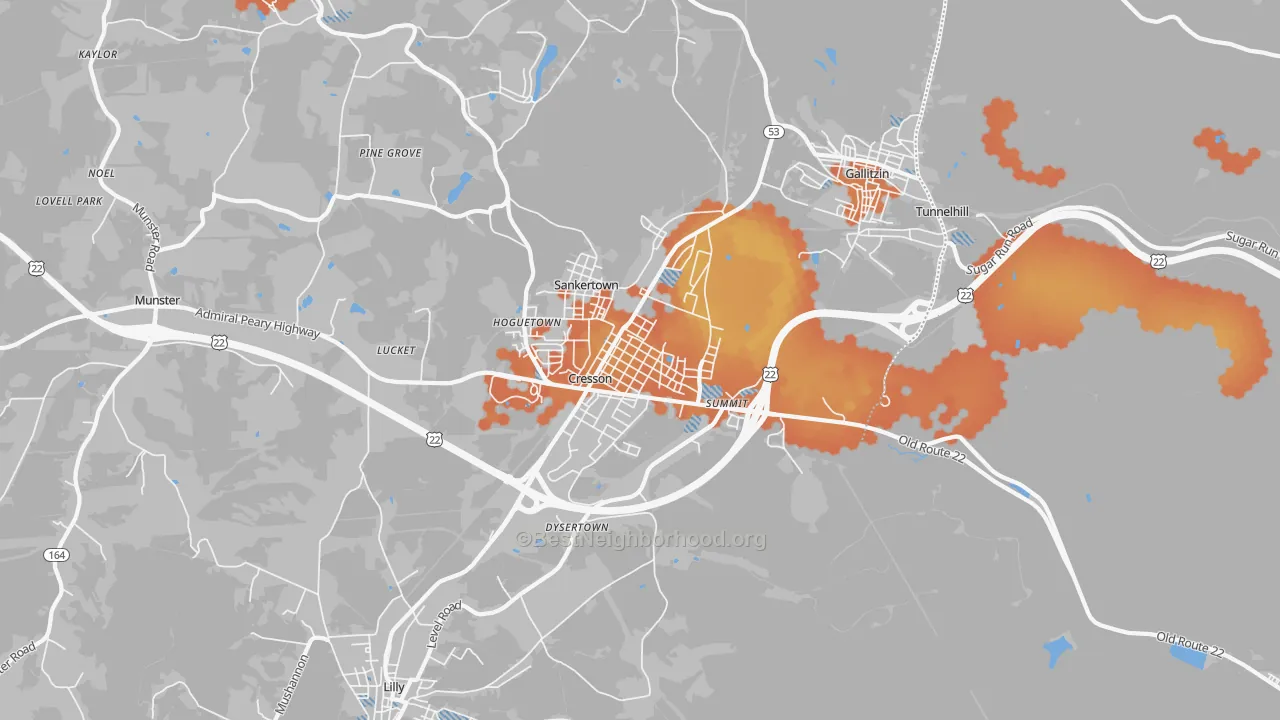 Bike Grade map of Cresson, PA