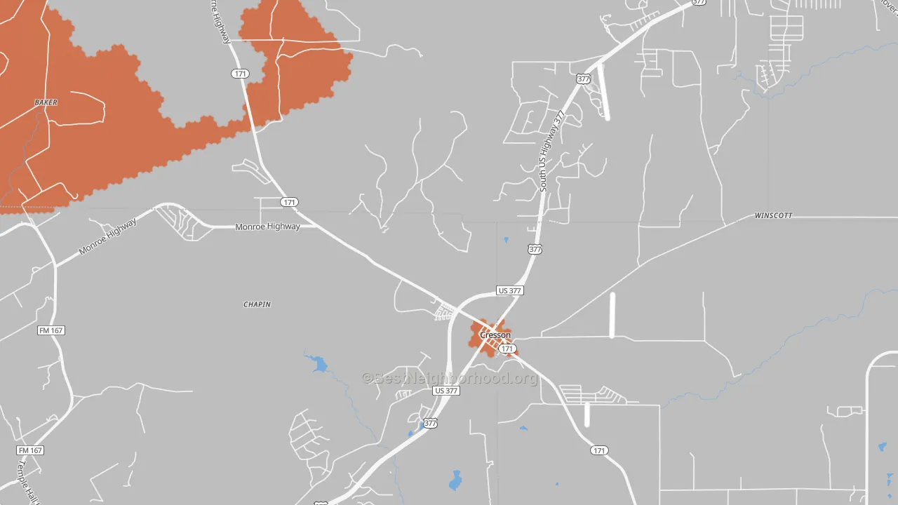 Bike Grade map of Cresson, TX