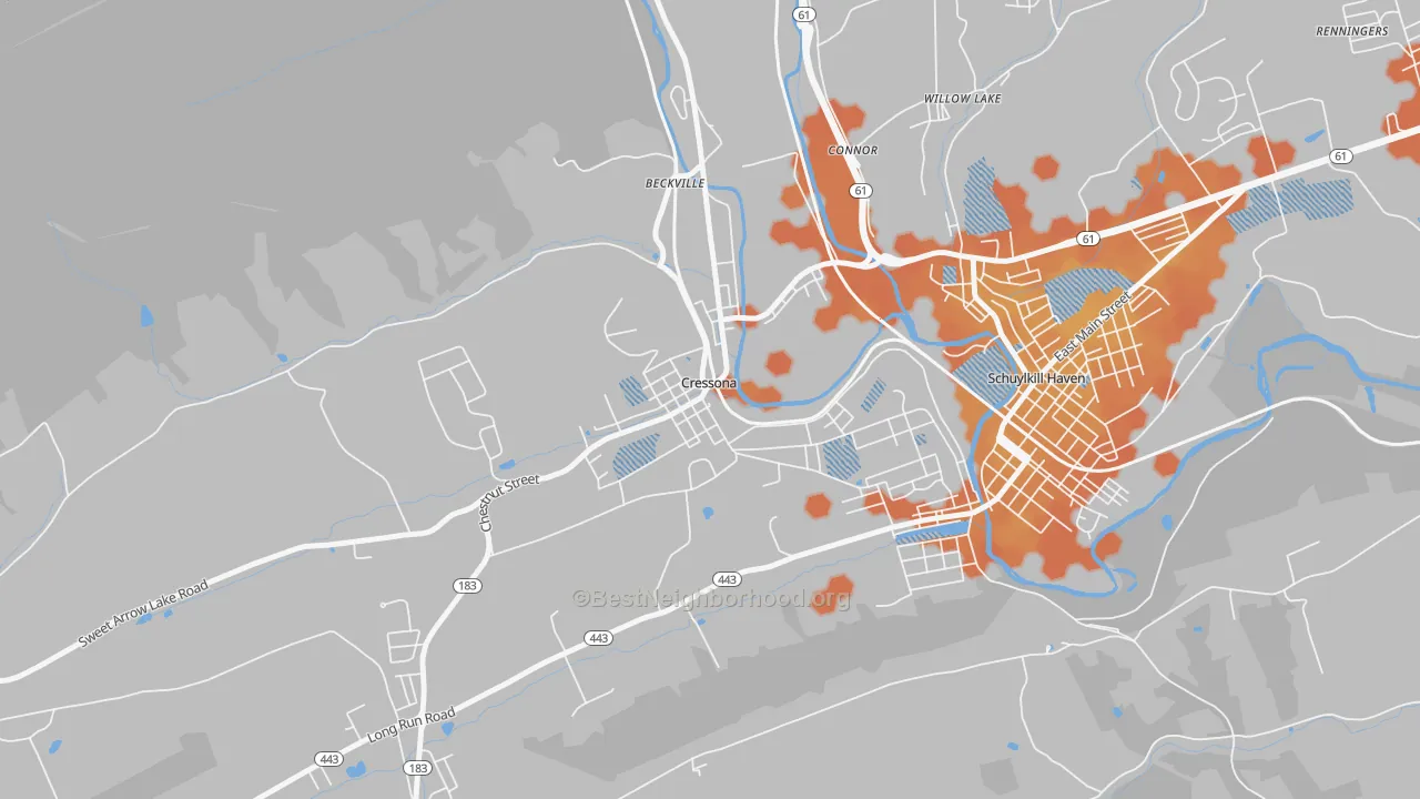 Bike Grade map of Cressona, PA