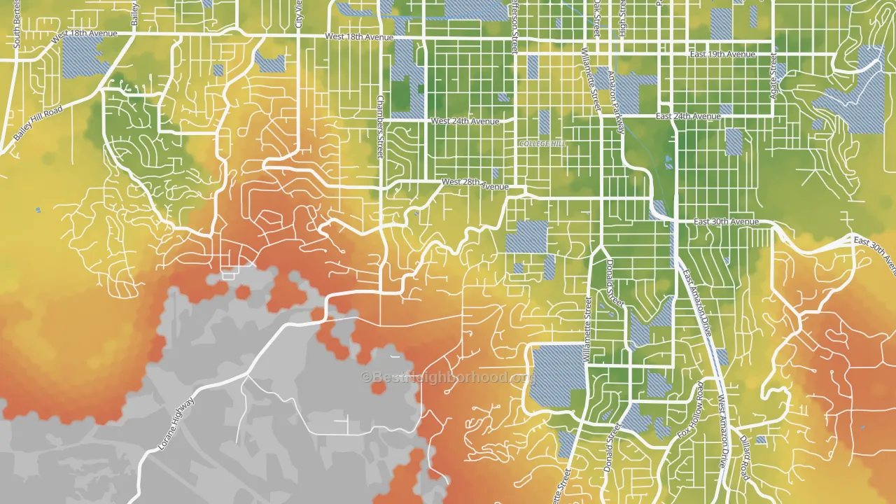 Bike Grade map of Crest Drive, Eugene, OR