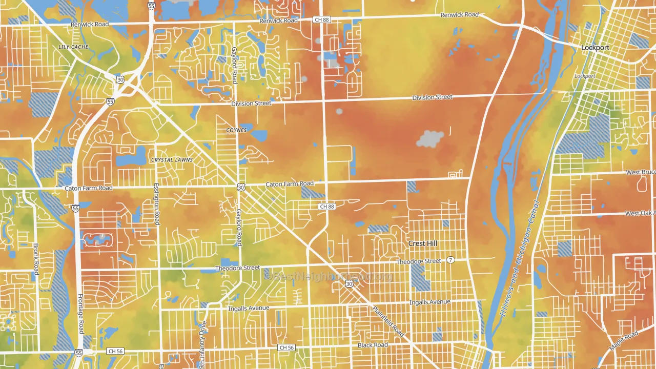 Bike Grade map of Crest Hill, IL