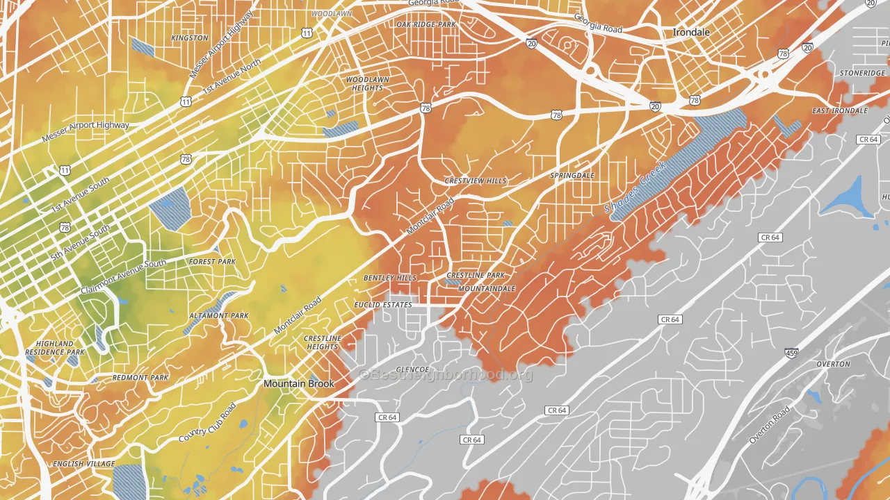 Bike Grade map of Crestline, Birmingham, AL