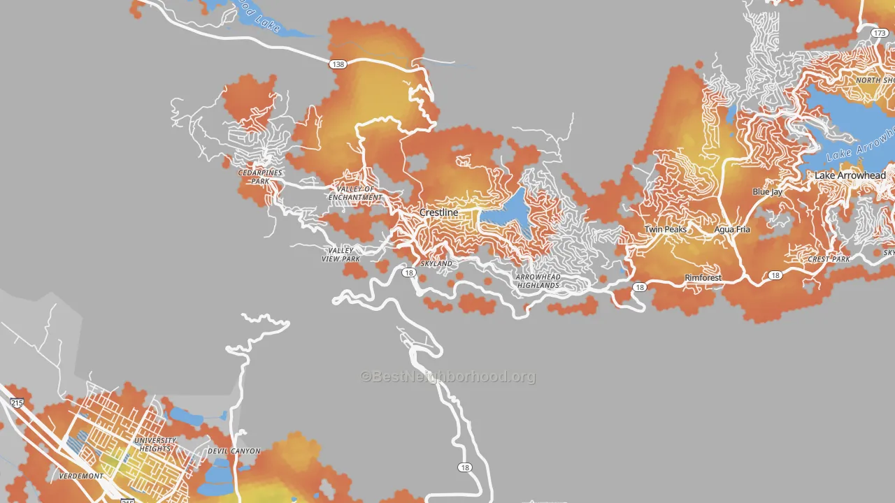 Bike Grade map of Crestline, CA