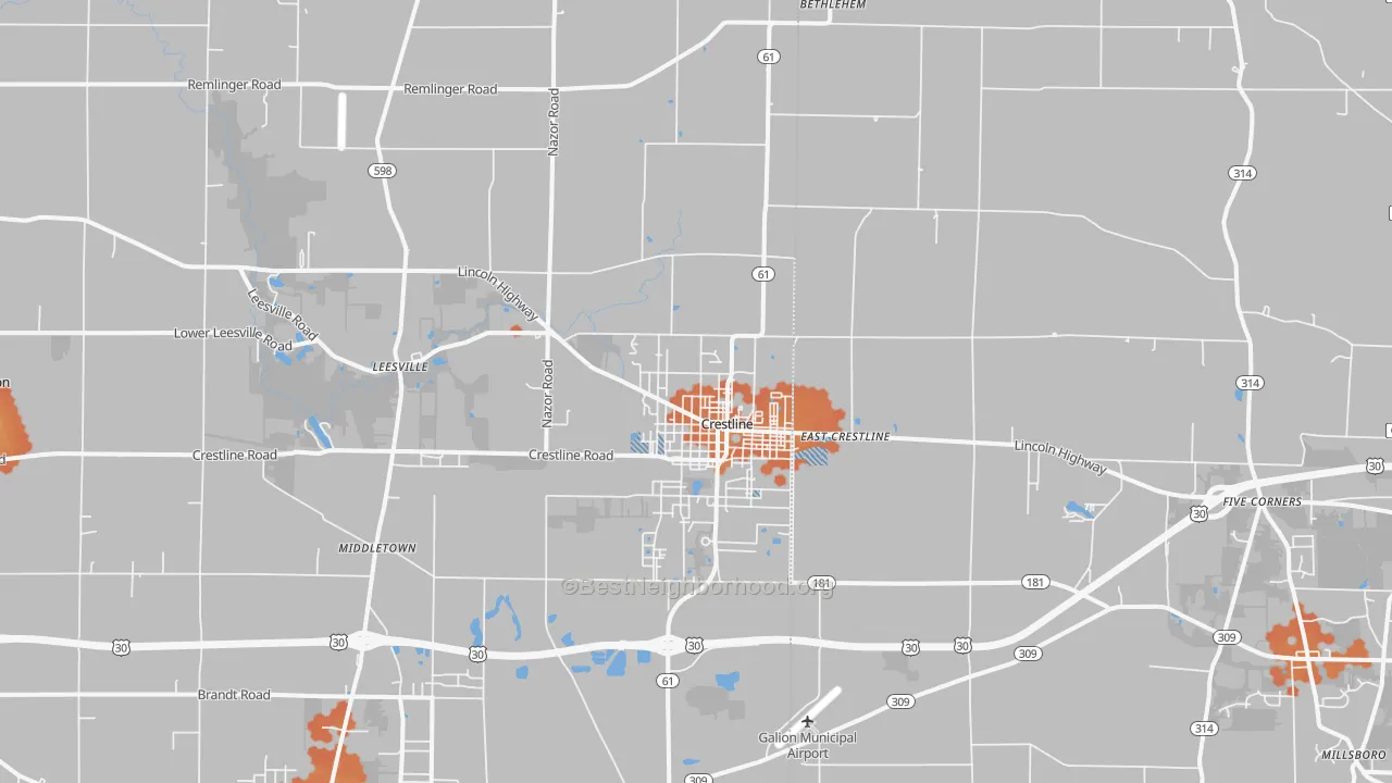Bike Grade map of Crestline, OH