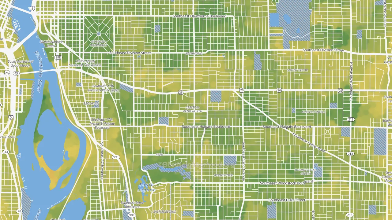 Bike Grade map of Creston-Kenilworth, Portland, OR