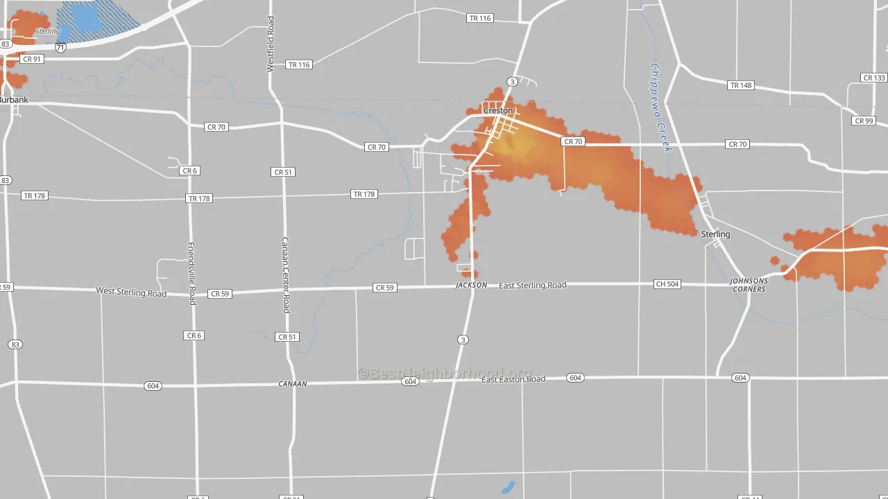 Bike Grade map of Creston, OH