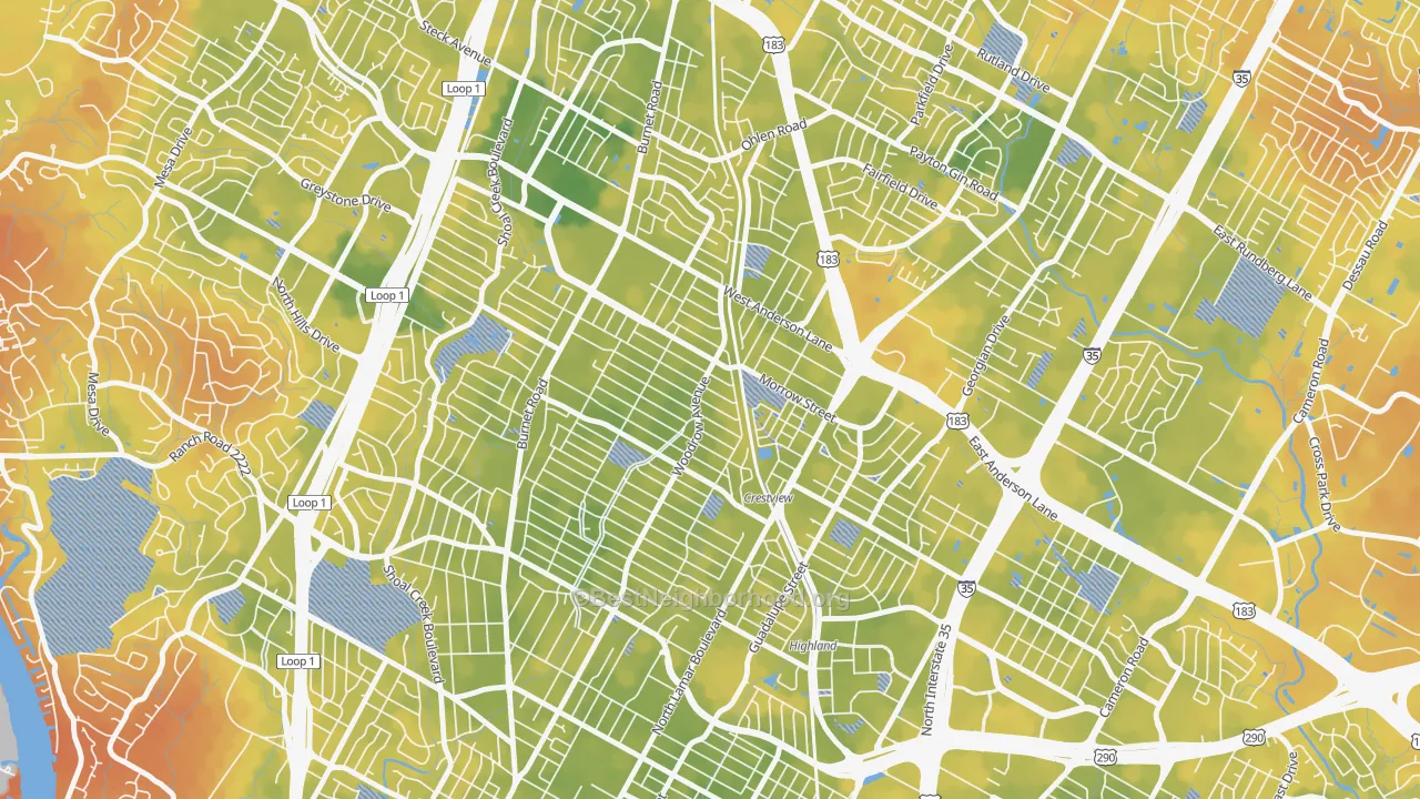 Bike Grade map of Crestview, Austin, TX