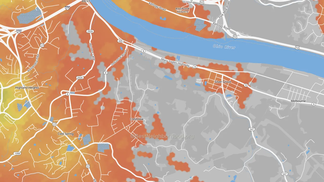 Bike Grade map of Crestview, KY