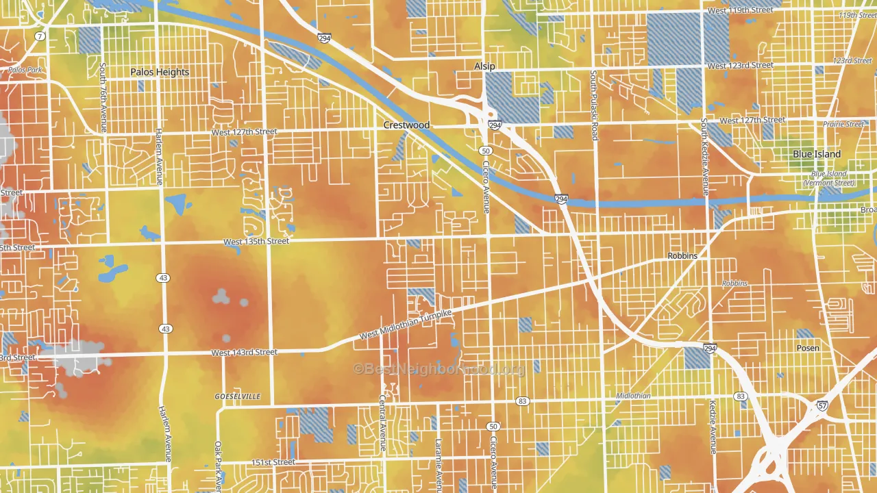 Bike Grade map of Crestwood, IL
