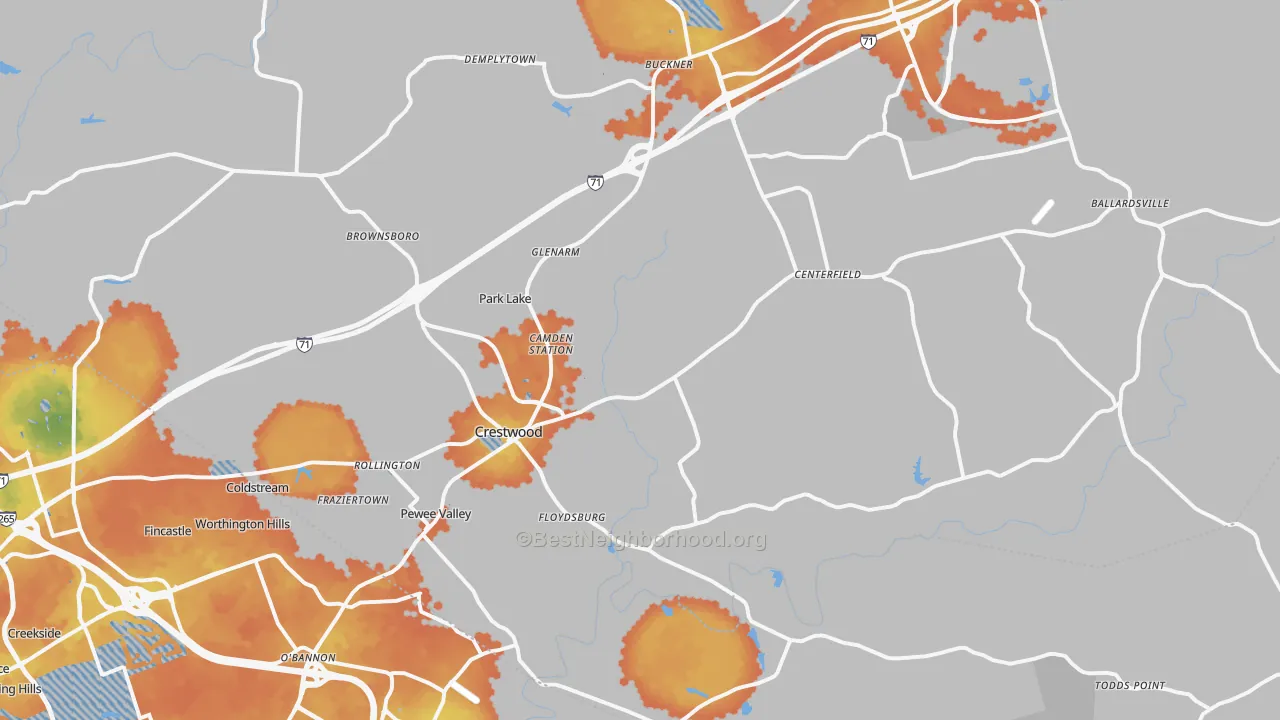 Bike Grade map of Crestwood, KY