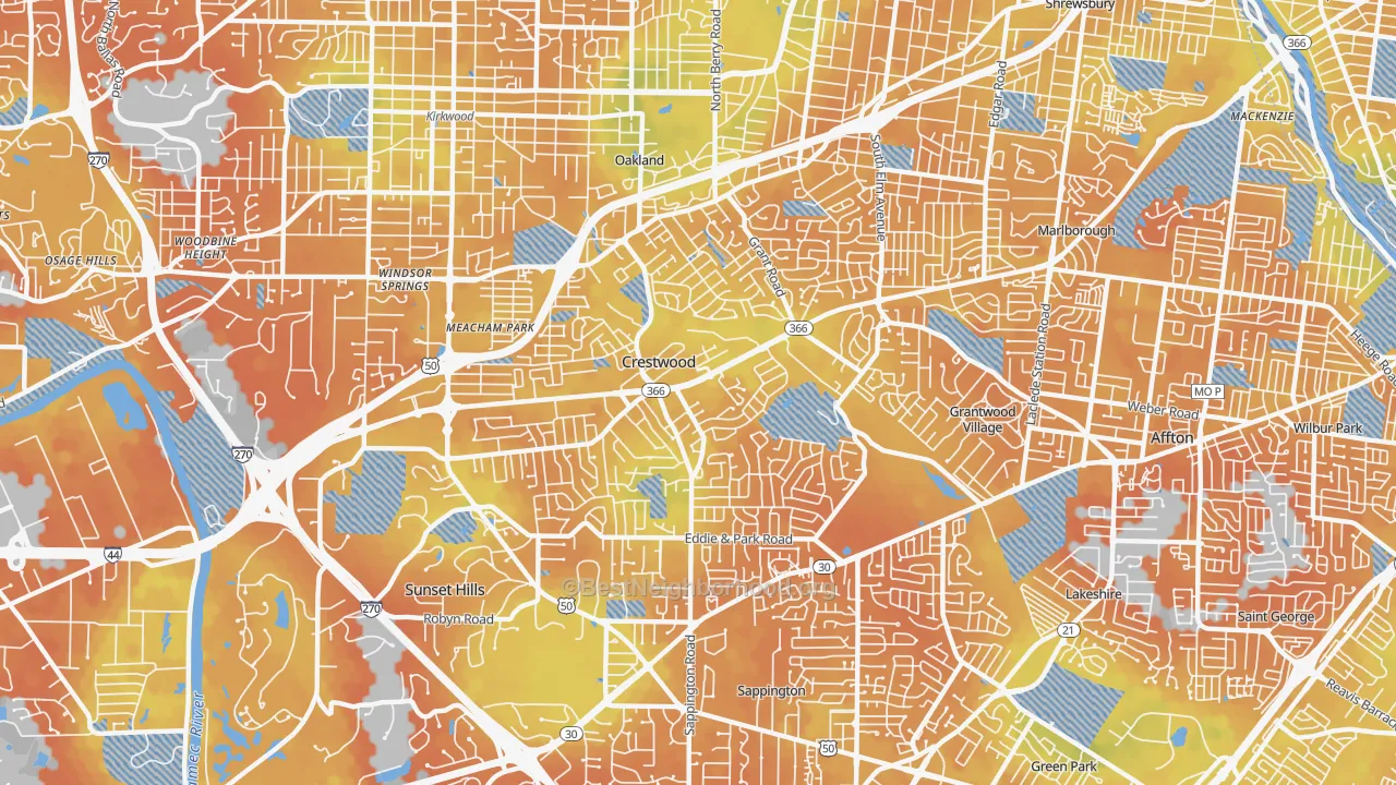 Bike Grade map of Crestwood, MO