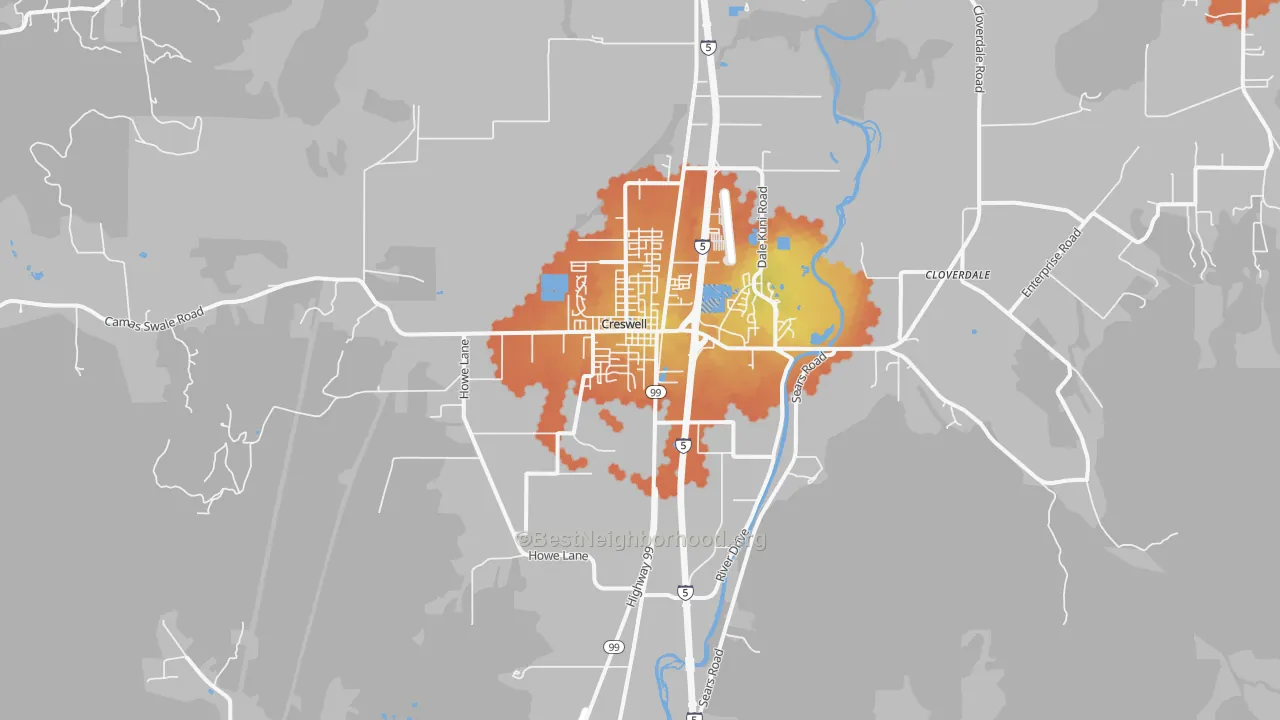 Bike Grade map of Creswell, OR