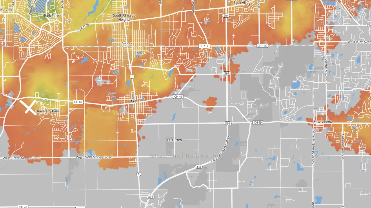 Bike Grade map of Crete, IL