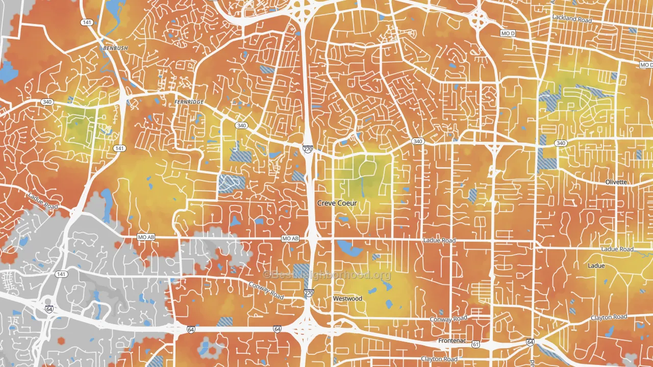 Bike Grade map of Creve Coeur, MO