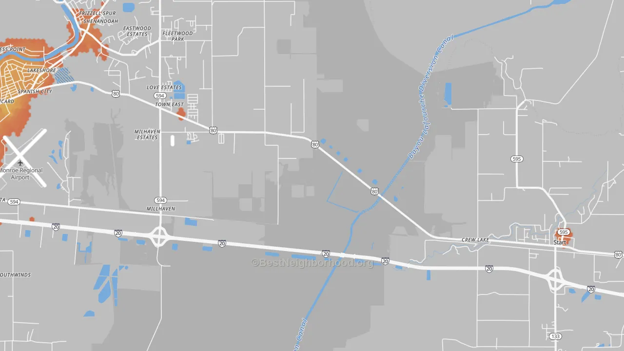 Bike Grade map of Crew Lake, LA