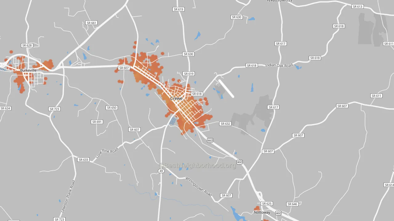Bike Grade map of Crewe, VA