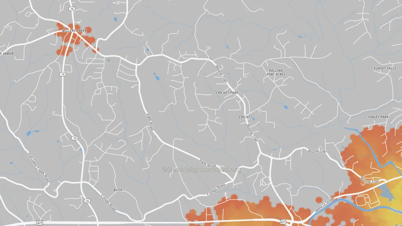 Bike Grade map of Cricket, NC