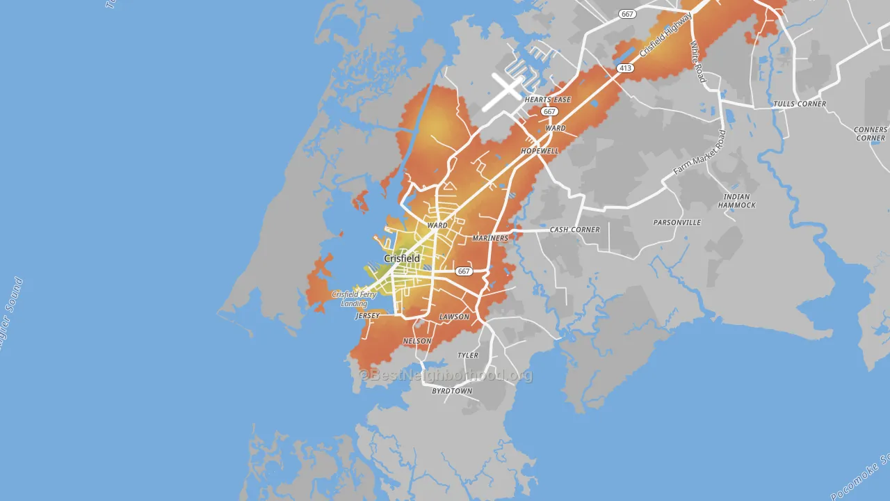Bike Grade map of Crisfield, MD