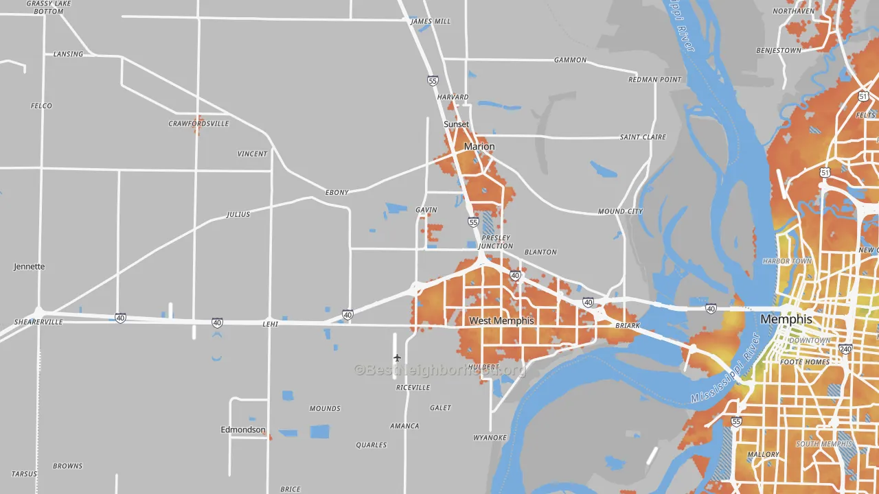 Bike Grade map of Crittenden County, AR