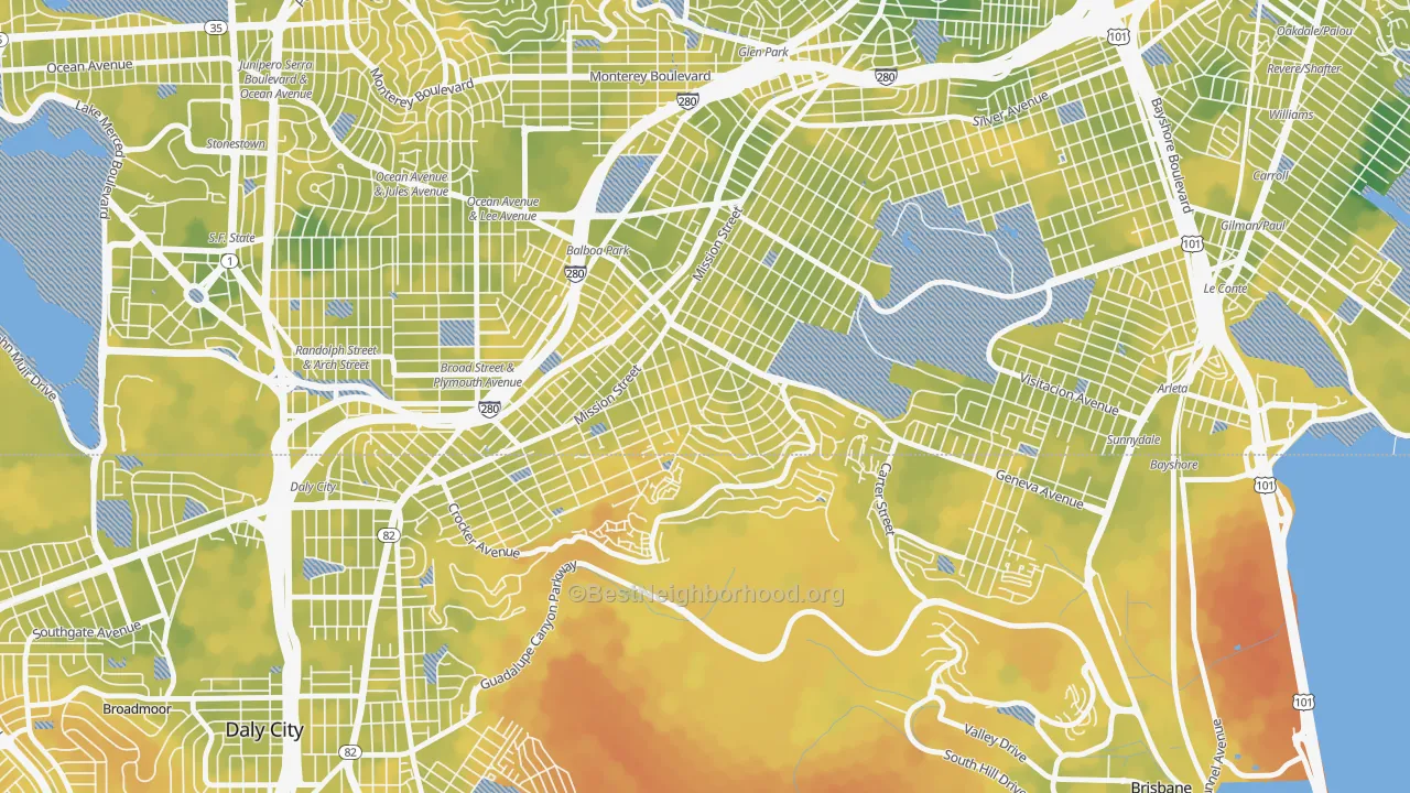 Bike Grade map of Crocker Amazon, San Francisco, CA