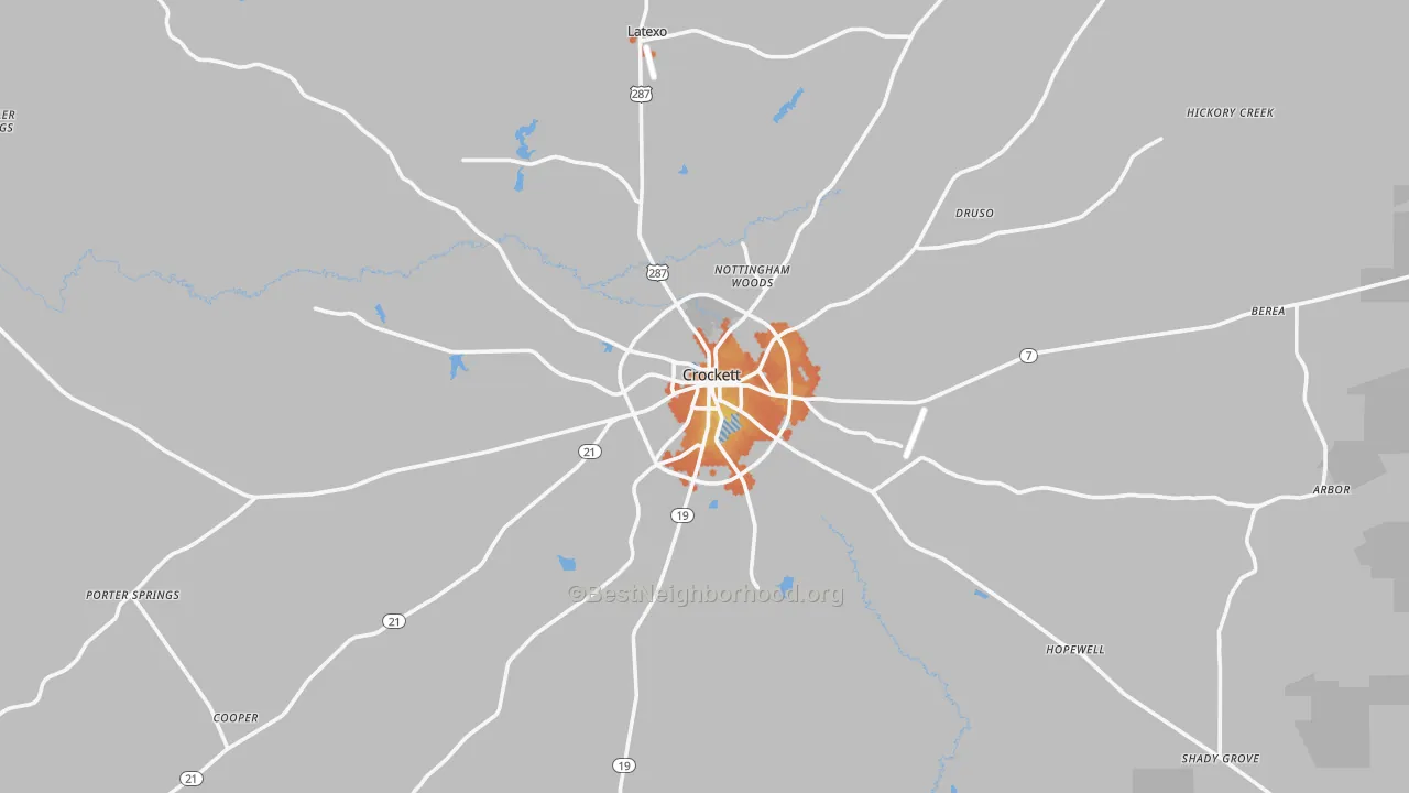 Bike Grade map of Crockett, TX