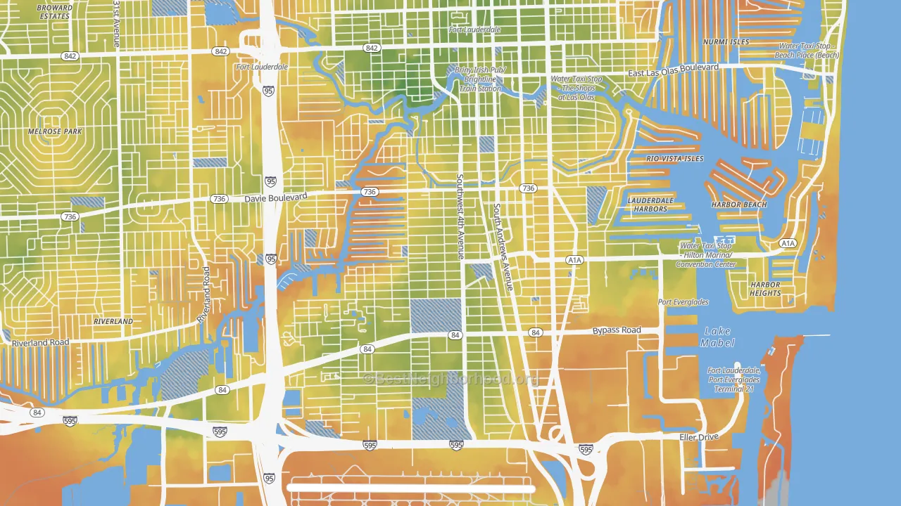 Bike Grade map of Croissant Park, Fort Lauderdale, FL