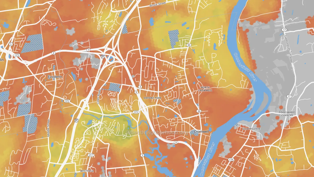 Bike Grade map of Cromwell, CT