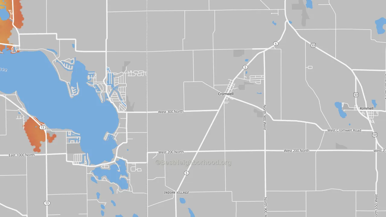 Bike Grade map of Cromwell, IN