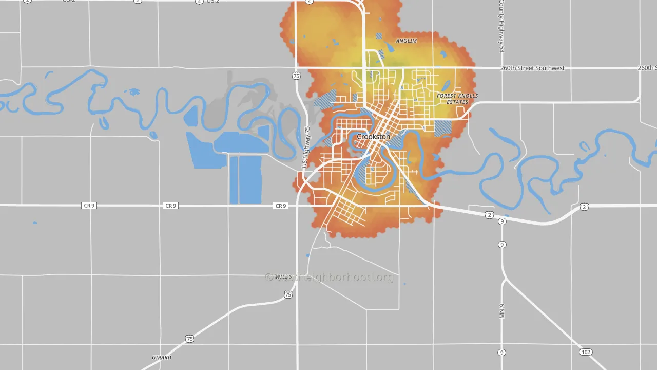 Bike Grade map of Crookston Junction, MN