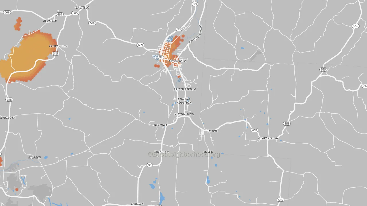 Bike Grade map of Crooksville, OH