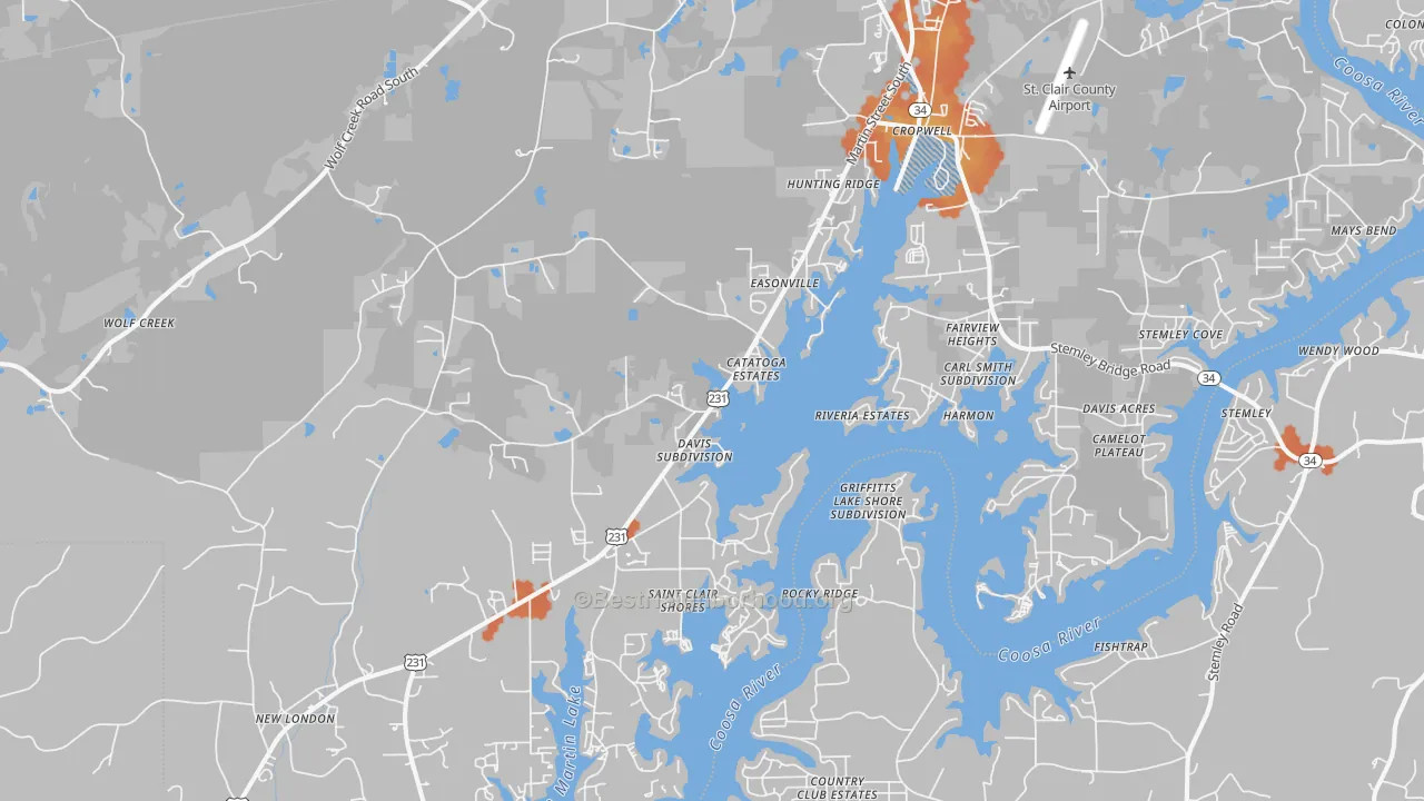 Bike Grade map of Cropwell, AL
