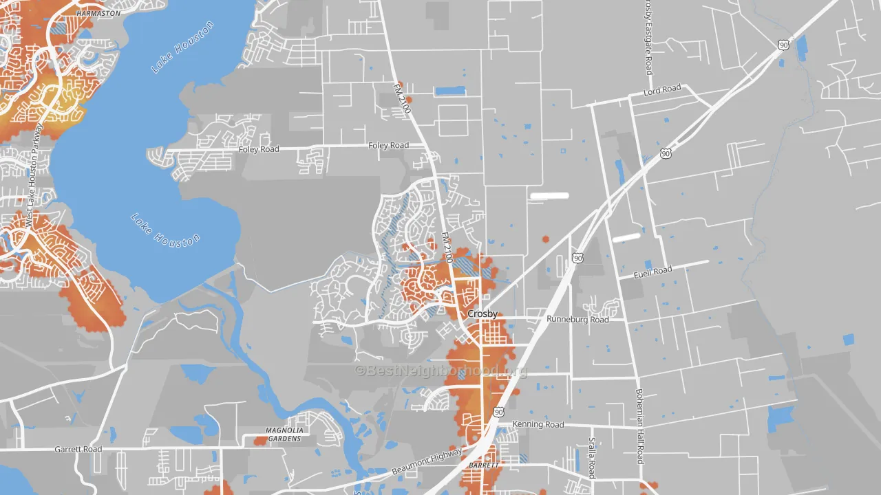 Bike Grade map of Crosby, TX