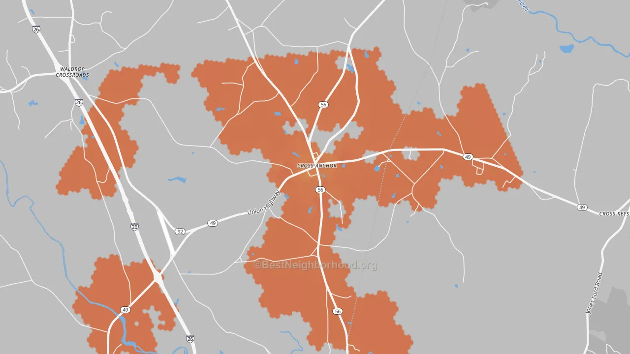 Bike Grade map of Cross Anchor, SC