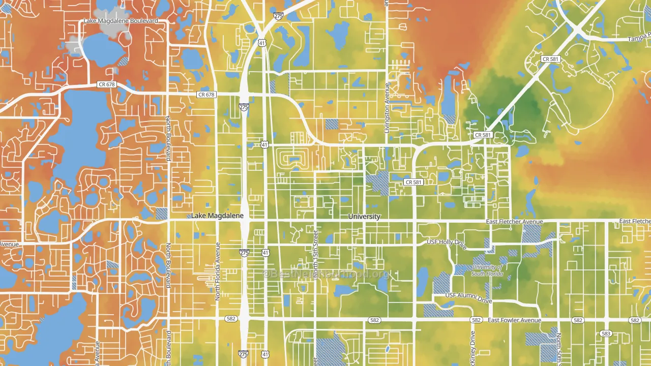 Bike Grade map of Cross Fletcher, University, FL