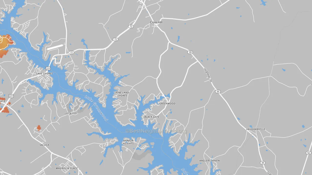 Bike Grade map of Cross Hill, SC