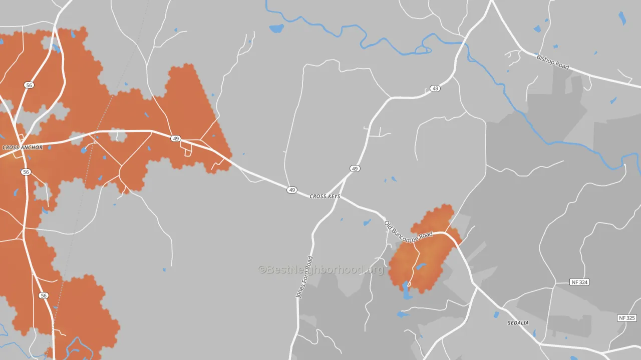Bike Grade map of Cross Keys, SC