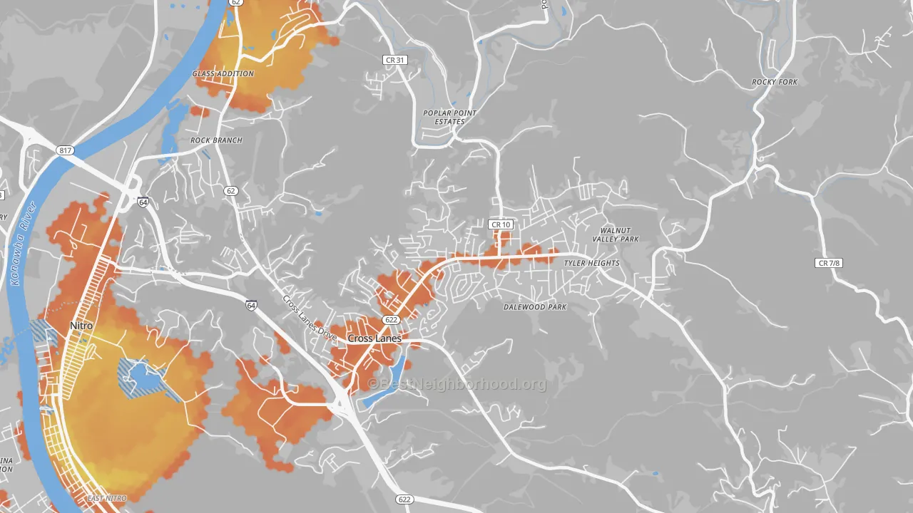 Bike Grade map of Cross Lanes, WV