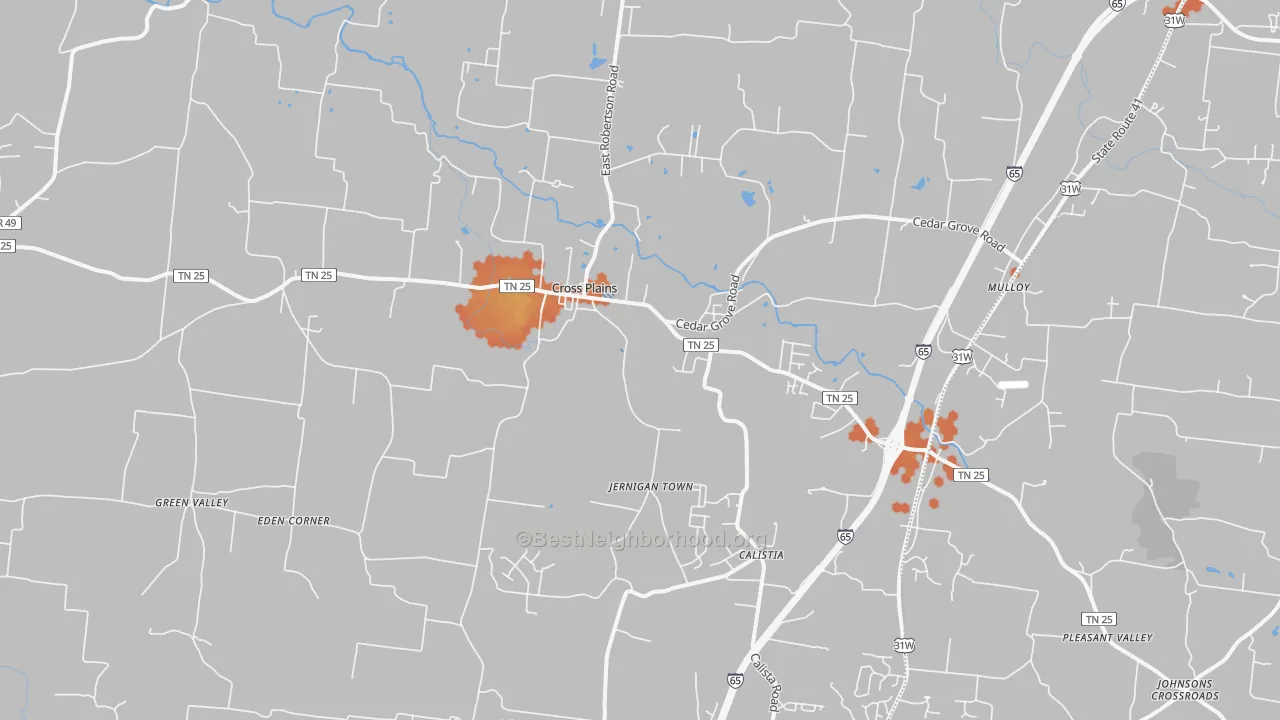 Bike Grade map of Cross Plains, TN