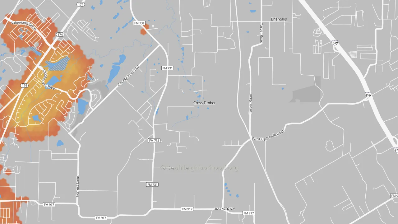 Bike Grade map of Cross Timber, TX