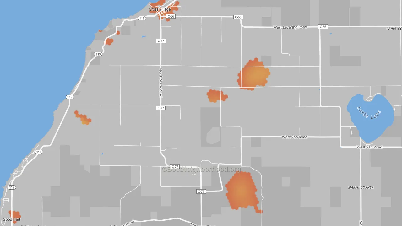 Bike Grade map of Cross Village, MI