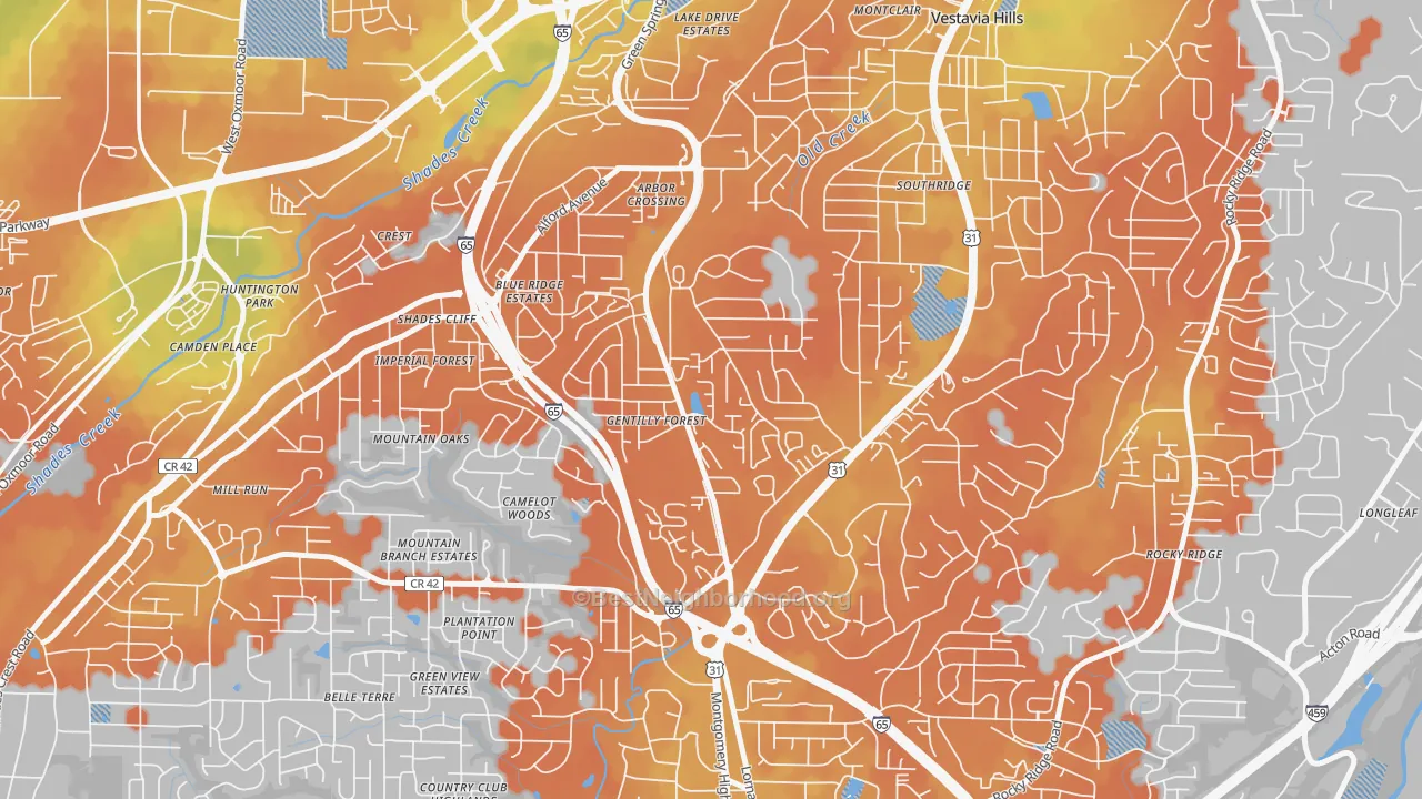 Bike Grade map of Crossgate, Vestavia Hills, AL
