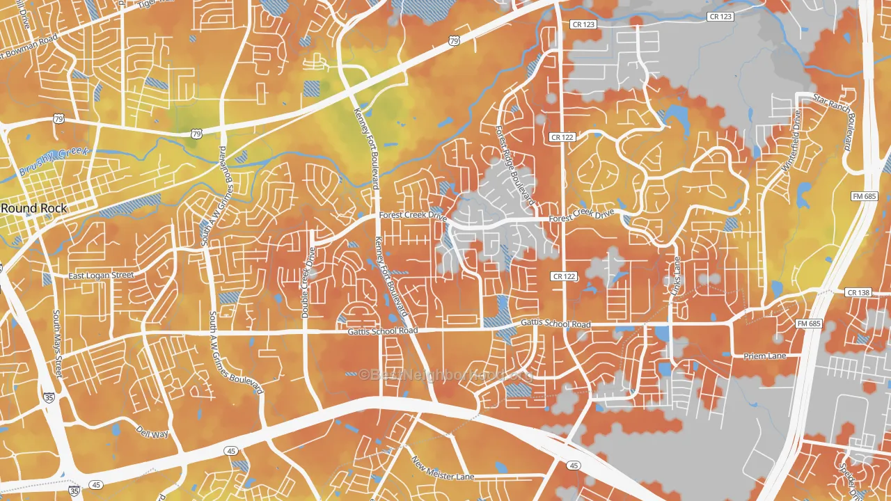 Bike Grade map of Crossley Crossing, Round Rock, TX