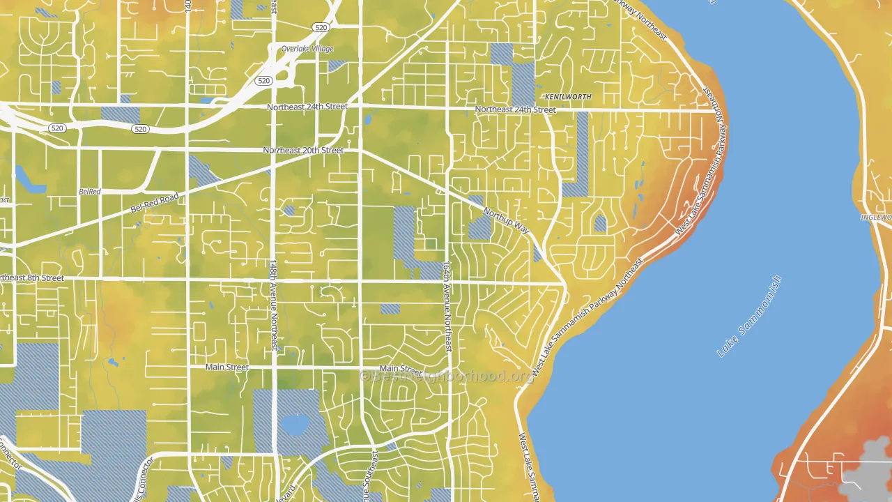 Bike Grade map of Crossroads, Bellevue, WA
