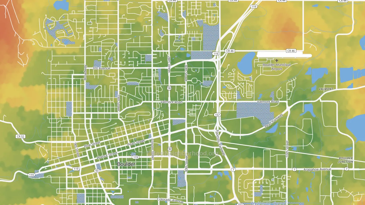 Bike Grade map of Crossroads, Boulder, CO
