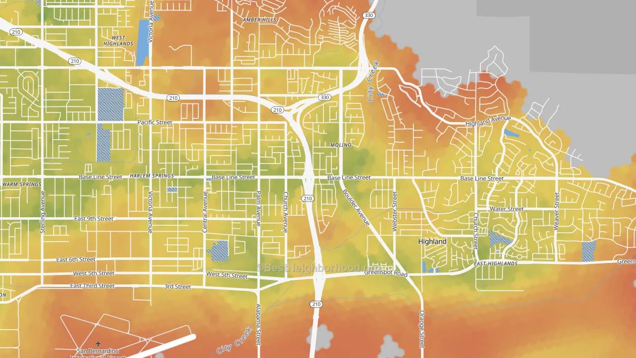 Bike Grade map of Crossroads, Highland, CA