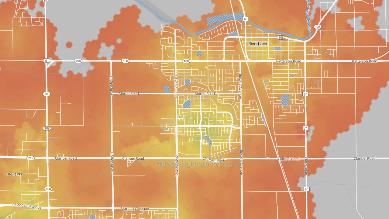 Bike Grade map of Crossroads-Riverbank, Riverbank, CA