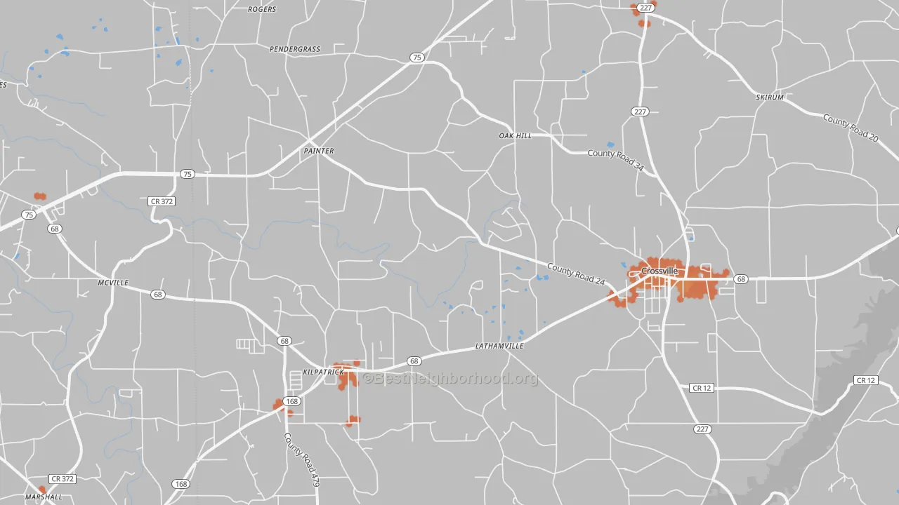 Bike Grade map of Crossville, AL