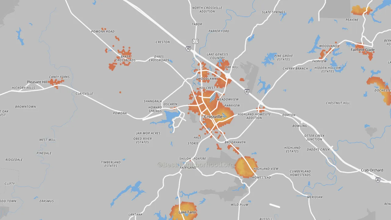 Bike Grade map of Crossville, TN
