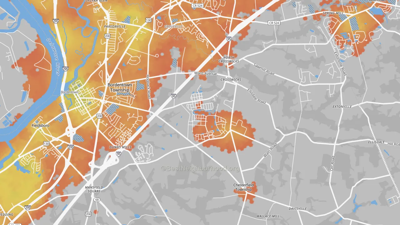 Bike Grade map of Crosswicks, NJ